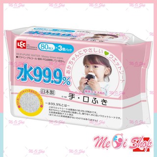 Giấy ướt lec tinh khiết 99,9% e166 cho tay và miệng 80 tờ/gói x 3 gói