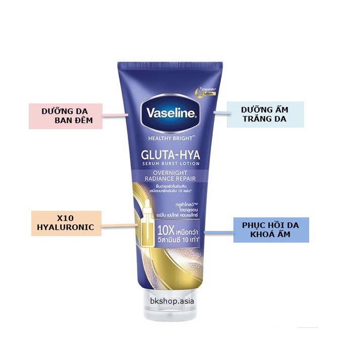 SỮA DƯỠNG THỂ TRẮNG DA VASELINE 10X HEALTHY BRIGHT GLUTA HYA BURST OVER NIGHT THÁI LAN