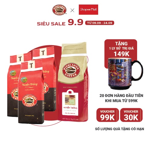 Combo Cà phê bột Truyền thống Highlands Coffee Gồm túi 1kg và 3 gói 200gr thumbnail
