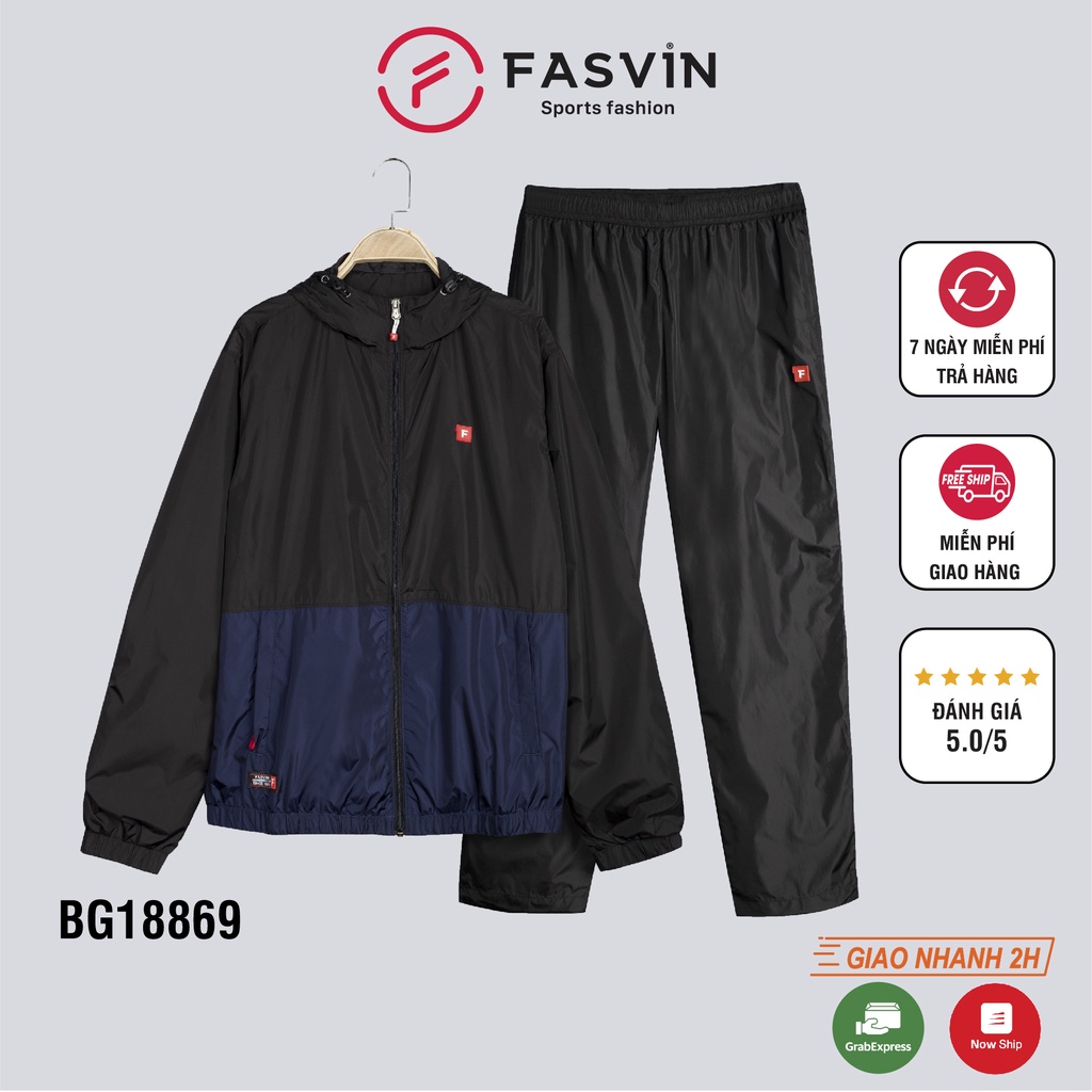 Bộ quần áo thể thao nam Fasvin BG18869.HN vải gió mềm mại hai lớp lót lưới mũ liền cản mưa cản gió tốt