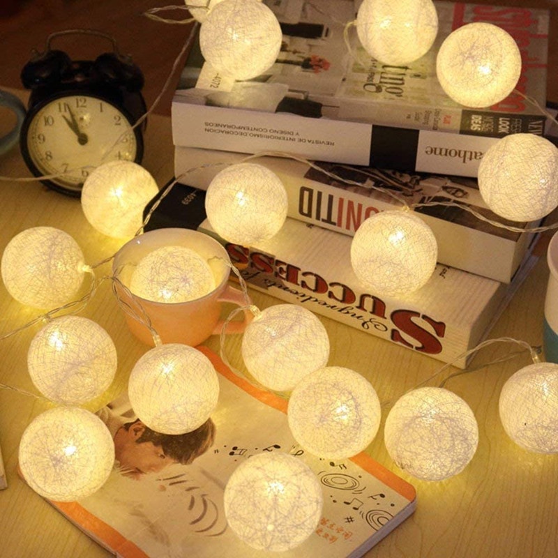 Dây Đèn LED Hình Quả Bóng Cotton 1m2m5m Dùng Trang Trí Tiệc Cưới/Giáng Sinh