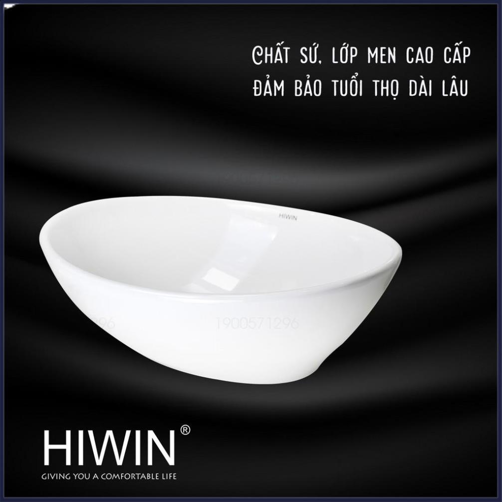 Chậu rửa mặt lavabo sứ cao cấp đặt bàn màu trắng dáng elip độc đáo HIWIN LP-8020