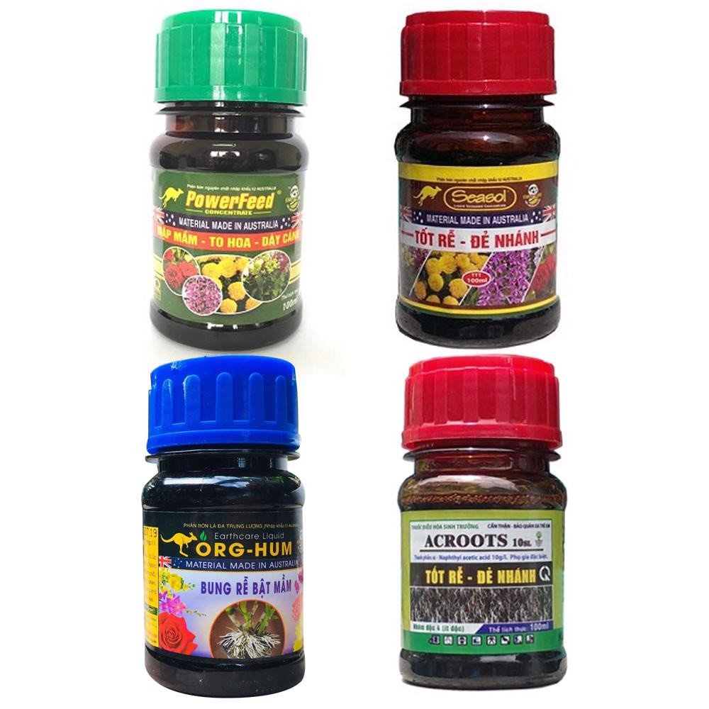 COMBO BỘ 4 KÍCH RỄ SEASOL - KÍCH CHỒI ORGHUM - DƯỠNG HOA POWERFEED - ĐIỀU HÒA SINH TRƯỞNG ACROOT NHẬP KHẨU TỪ ÚC