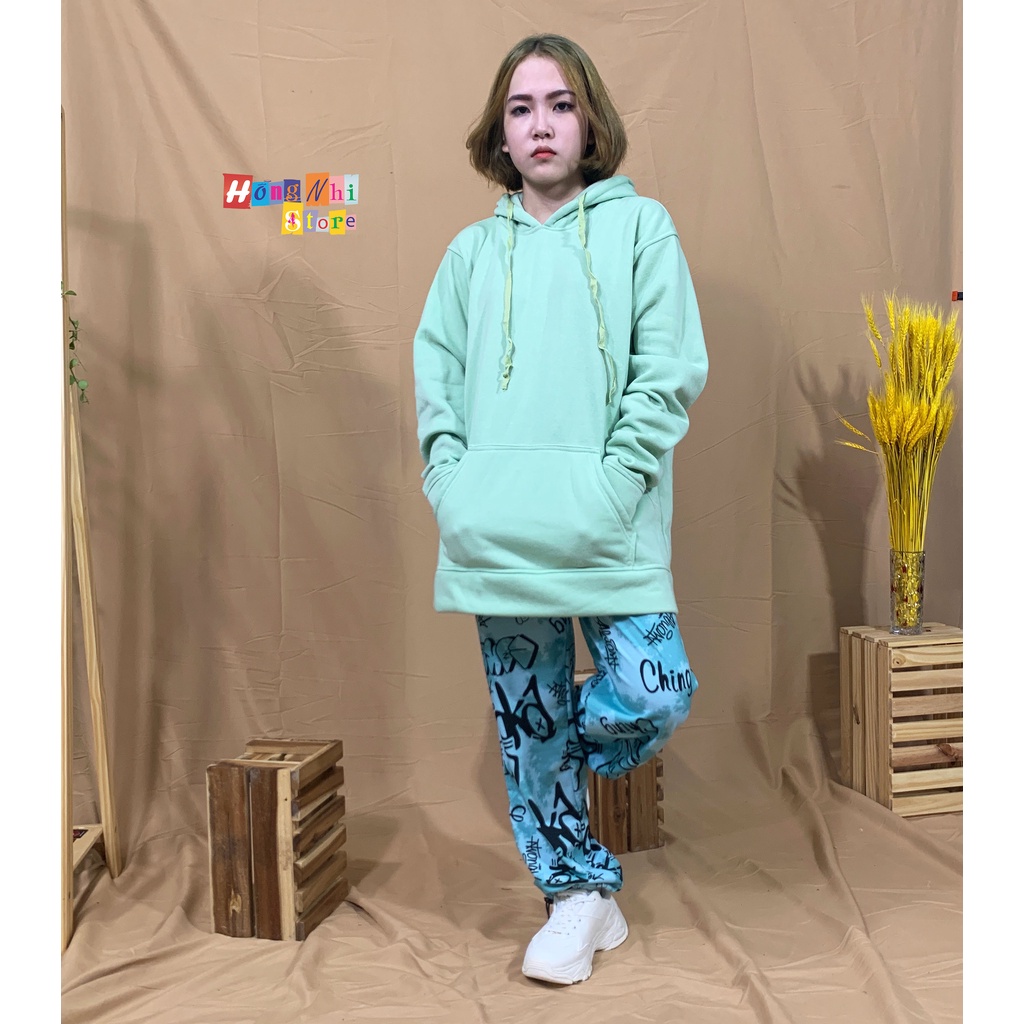 Áo Khoác Hoodie Trơn Ulzzang Unisex Màu Xanh Đậu Chất Nỉ Bông Cao Cấp Dáng Rộng Nam Nữ - MM