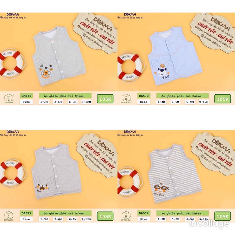 Áo gile Dokma phối tai 2 lớp 3-12m