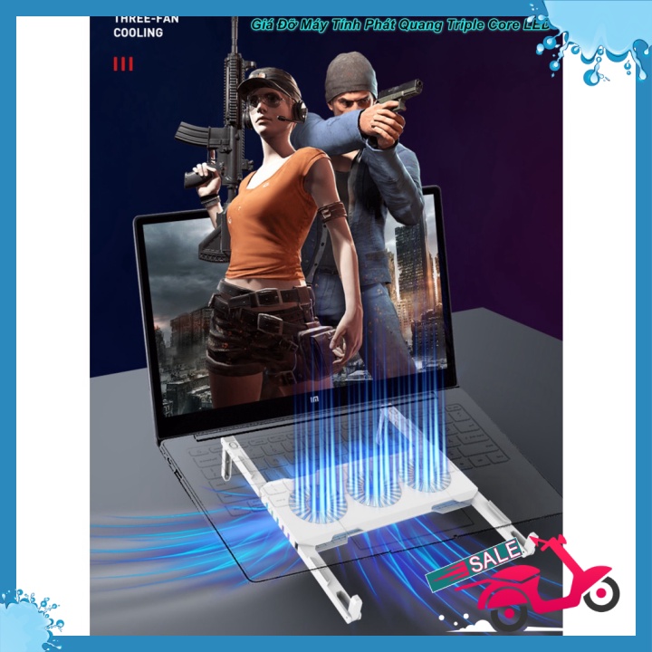 🆕 Giá Đỡ Máy Tính Phát Quang Triple Core LED Kèm 3 Fan Tản Nhiệt