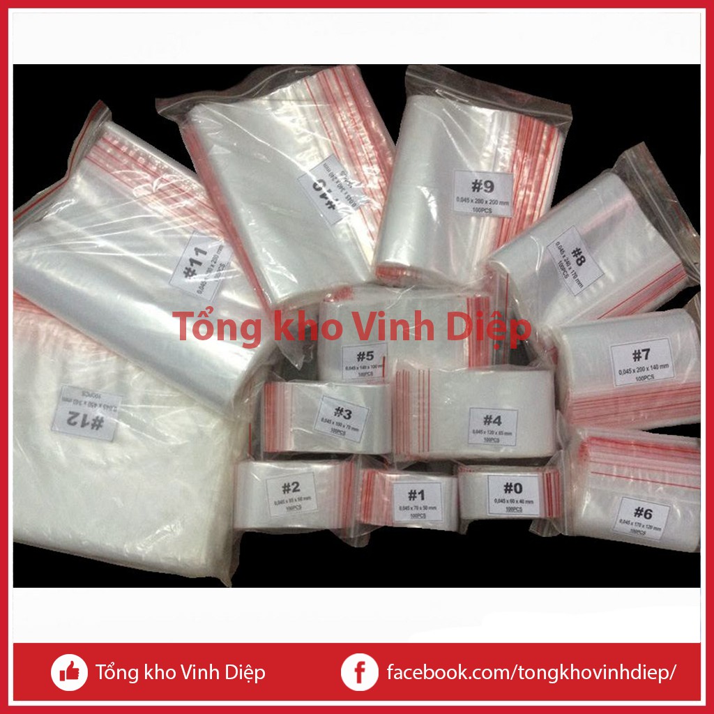 1kg túi zip chỉ đỏ trong suốt loại dày dặn đủ số đủ size