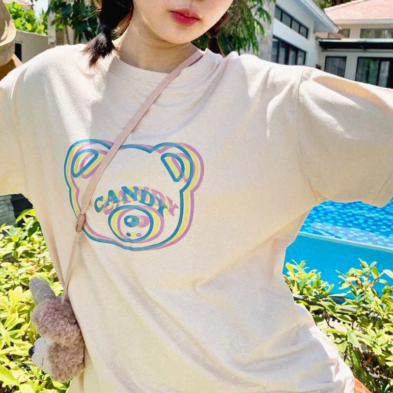 (Ảnh thật) Áo phông nữ cotton thoáng mát hình mặt gấu dễ thương style Ulzzang Hàn Quốc