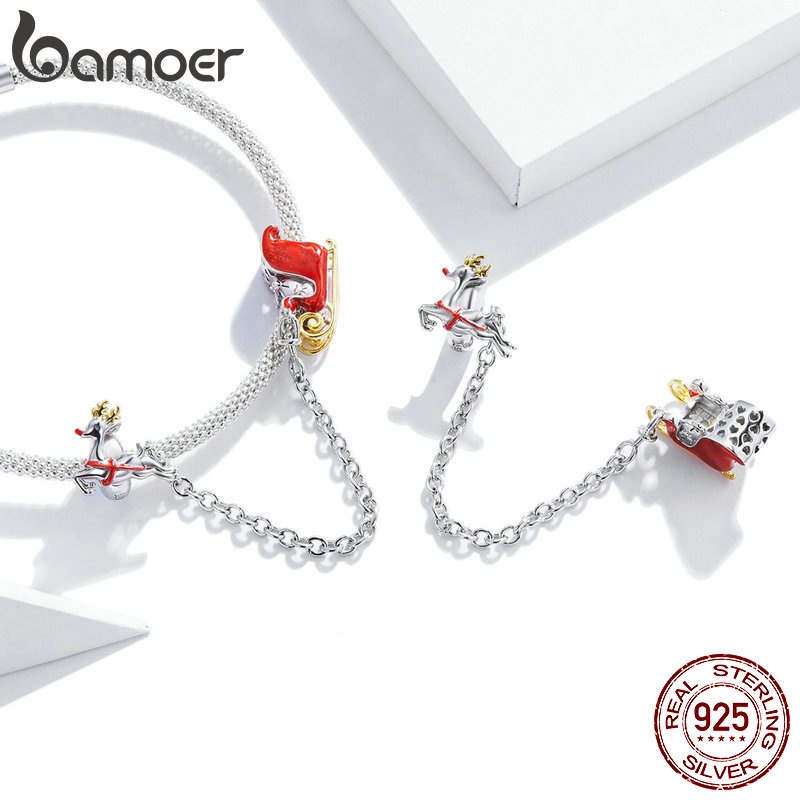 Hạt Bamoer SCC1666 Làm Từ Bạc Thật 925 Họa Tiết Bông Tuyết Phụ Kiện Làm Vòng Tay Trang Sức