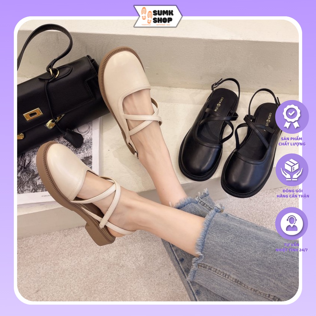 Giày búp bê nữ, Lolita đế cao 3 phân mũi tròn 2 quai chéo