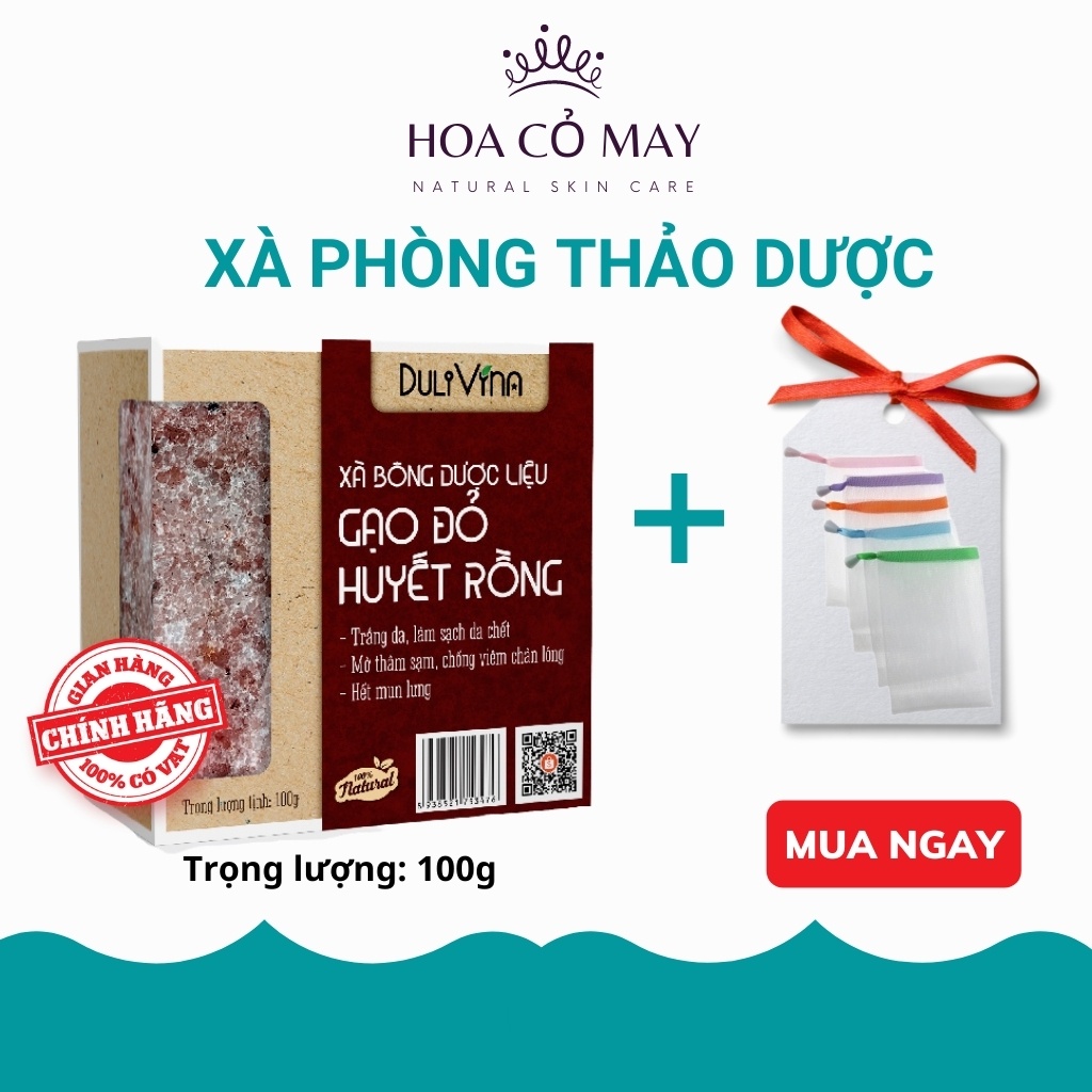 Xà phòng thảo dược Gạo Đỏ Huyết Rồng, Soap gạo làm sạch sâu, dưỡng trắng da tự nhiên 100g Dulivina