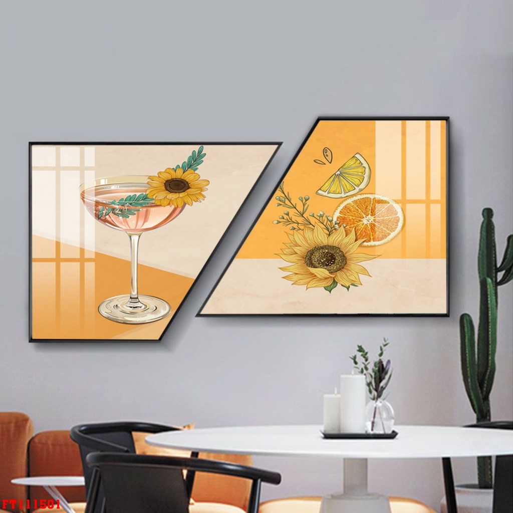 Hiện đại,sang trọng, bộ 2 bức tranh treo bàn ăn, bếp, trang trí phòng khách, xưởng tranh tráng gương 5D cao cấp giá gốc.
