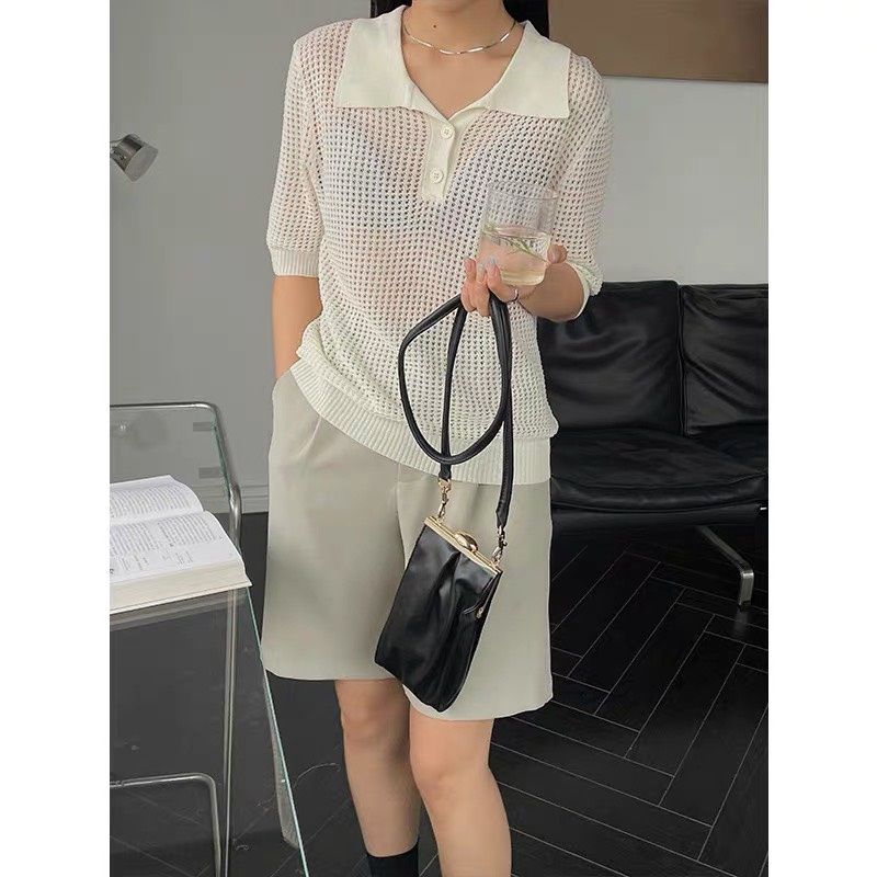 Áo polo lưới Yuna chất liệu mongtoghi mềm mại co dãn bốn chiều phong cách Ulzzang Hàn Quốc, thời trang nữ YUNA