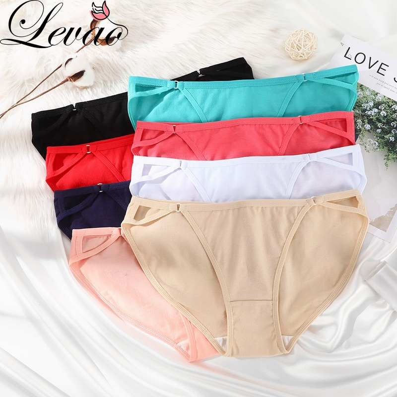 Quần Lót Levao Lưng Thấp Vải Cotton Rỗng Gợi Cảm Thoáng Khí Size Lớn Màu Trơn Dành Cho Bạn Nữ