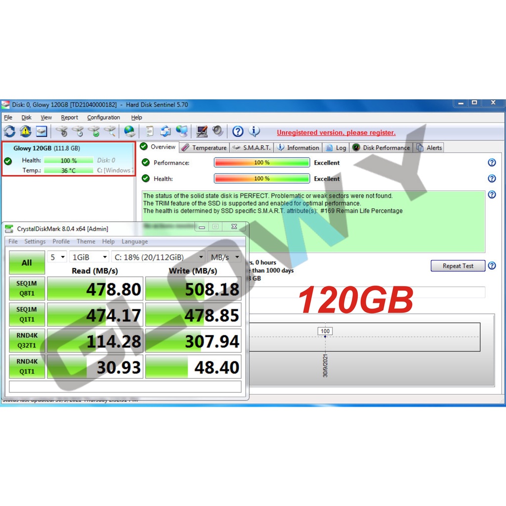 Ổ cứng SSD GLOWY 120GB – CHÍNH HÃNG – Bảo hành 3 năm – Tặng cáp dữ liệu Sata 3.0 !!!