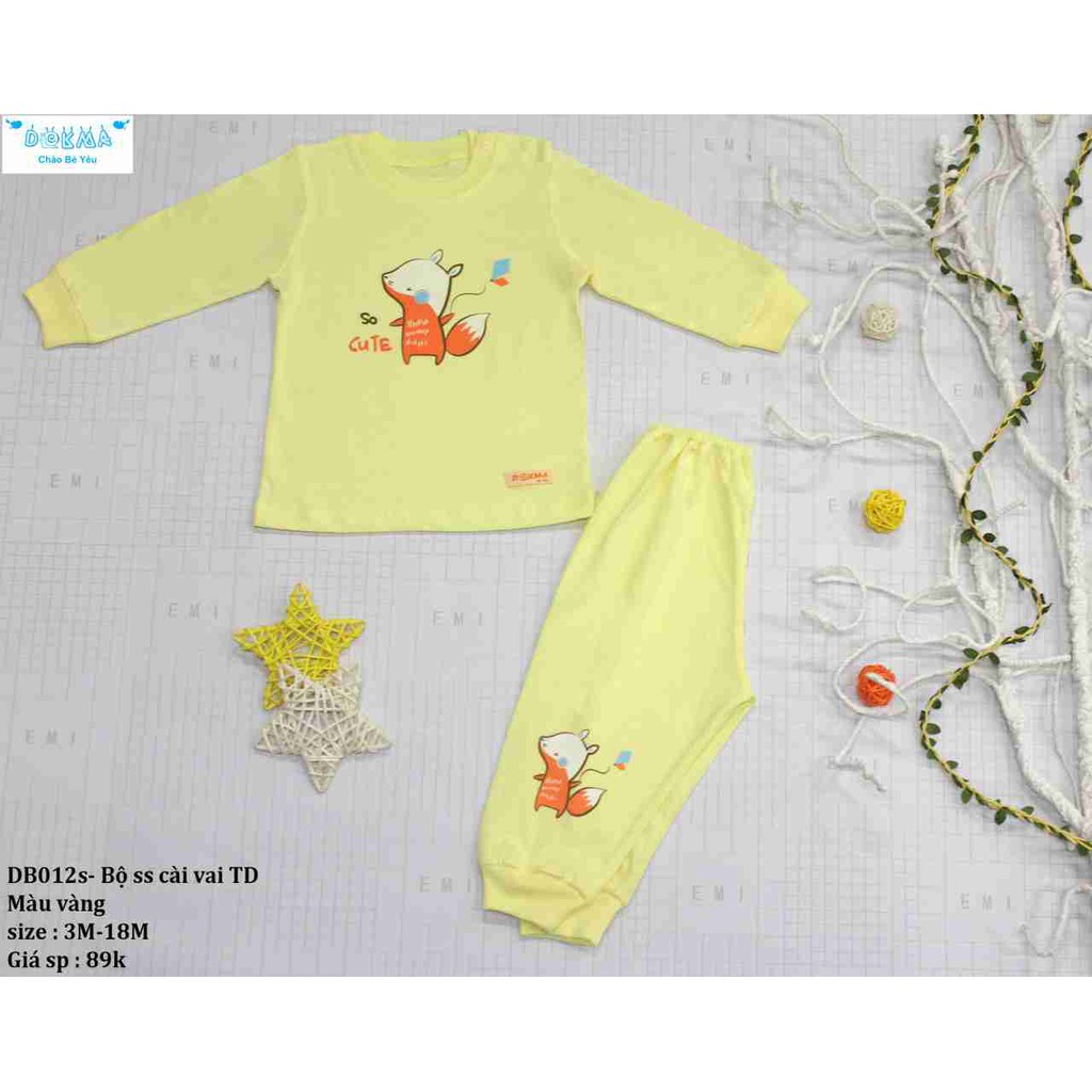 Dokma - Bộ quần áo cotton dài tay cài vai cho bé 3-6 tháng tuổi DB012S