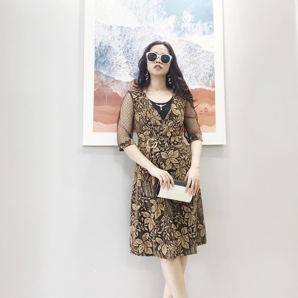 Đầm trung niên dáng xòe tay lỡ, váy trung niên nhũ dự tiệc dáng xòe bigsize MS69 | BigBuy360 - bigbuy360.vn