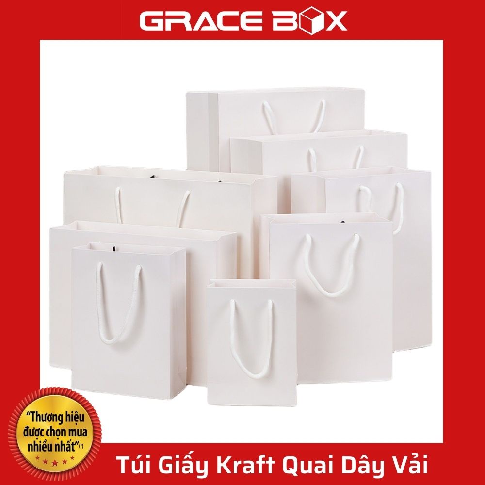 {Giá Sỉ} Túi Giấy Trắng - Quai Dây Vải Chắc Chắn - Nhiều Size - Siêu Thị Bao Bì Grace Box