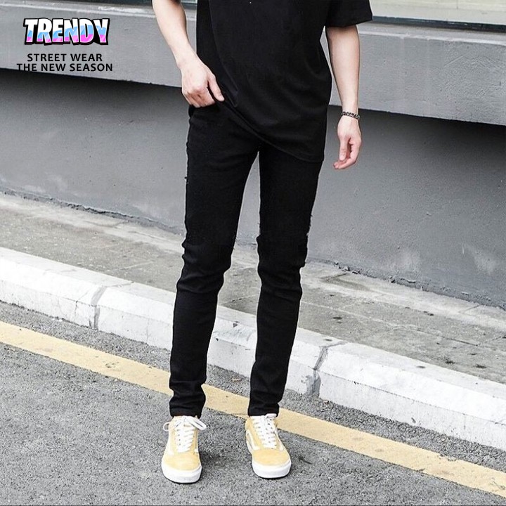 Quần jean đen nam ✅ quần jean nam đen ✅ quần đen trơn, rách gối co dãn TRENDYSTORE | BigBuy360 - bigbuy360.vn