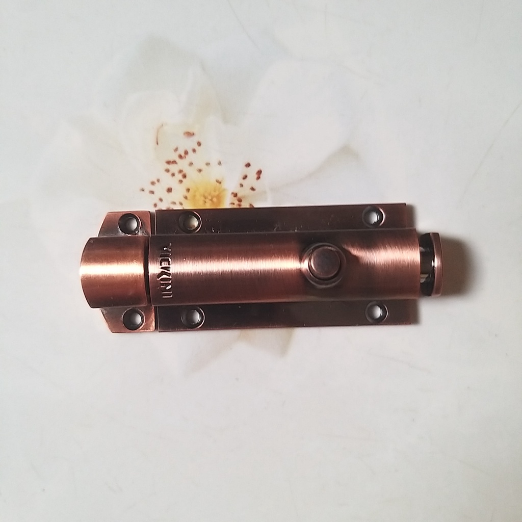 Chốt cửa an toàn có nút bấm cho cửa gỗ bằng hợp kim kẽm màu nâu bóng dài 80mm