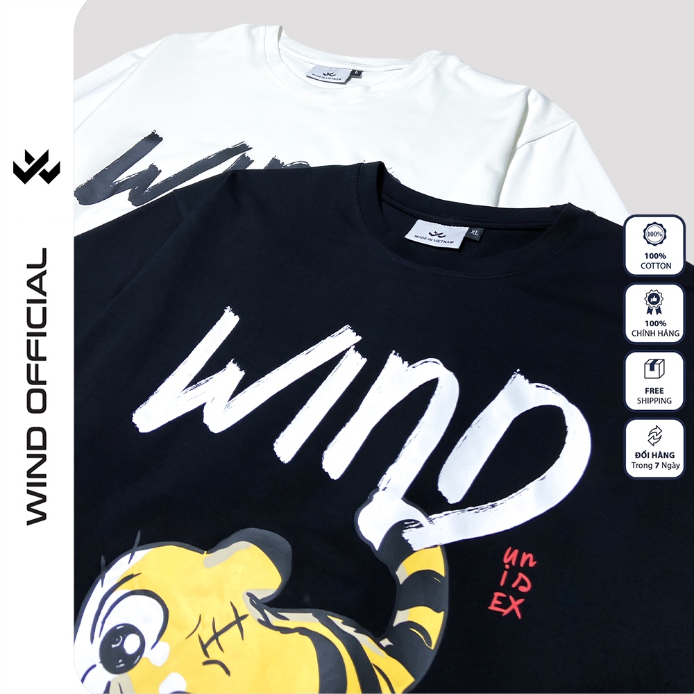 Áo thun tay lỡ unisex WIND 100% cotton phông form rộng Tết Con Hổ nam nữ oversize ulzzang