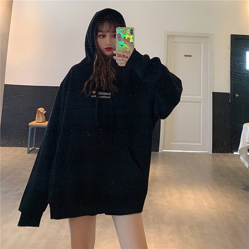 ZHELIHANGFEI  Áo Hoodie Dáng Rộng In Họa Tiết Hoạt Hình Xinh Xắn