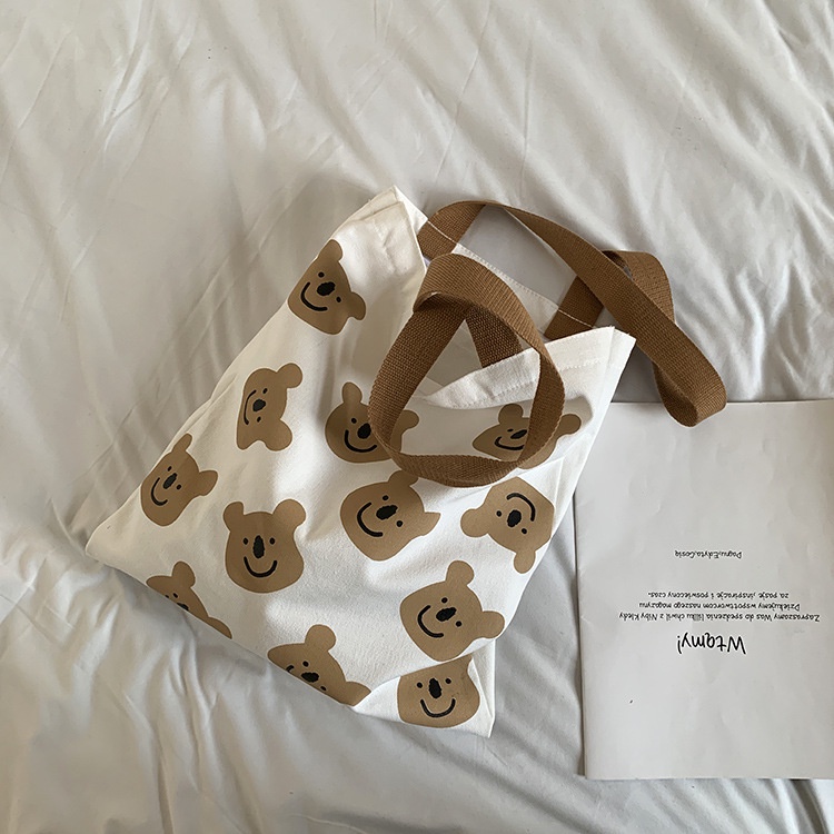 Túi xách canvas họa tiết hoạt hình phong cách Hàn Quốc cho nữ