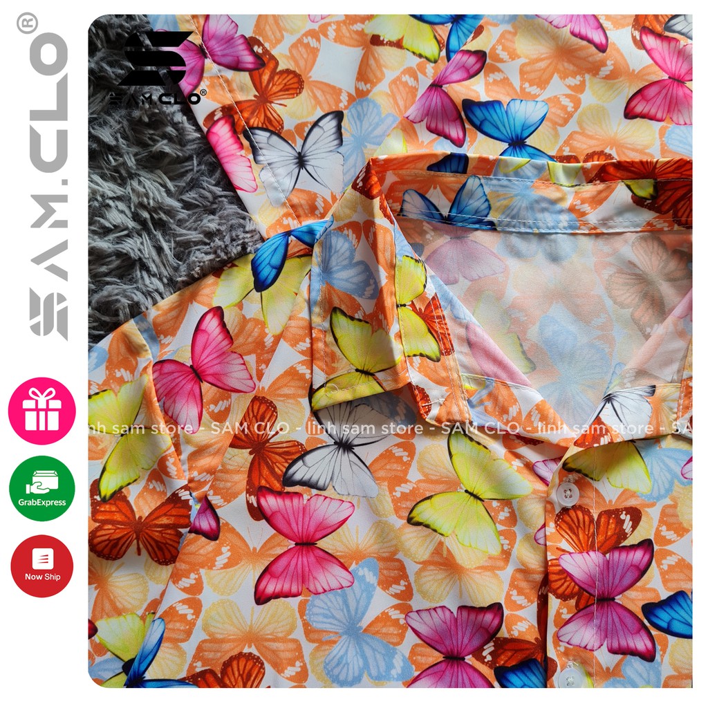 Áo SƠ MI NỮ form rộng in 3D cổ bẻ tay ngắn - lỡ dáng ulzzang freesize unisex mặc cặp, nhóm in hình ĐÀN BƯỚM COLORFUL