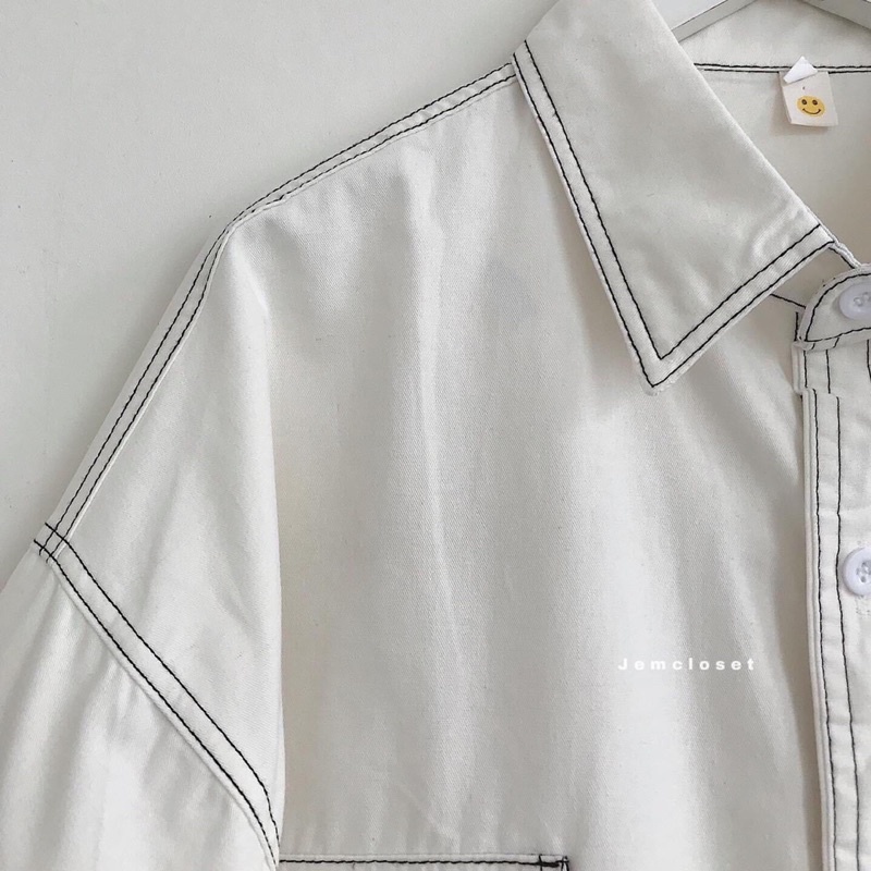 [SIEU SALE] Sơ mi chỉ nổi túi hộp nắp túi 2 màu đen-trắng (hàng có sẵn) | BigBuy360 - bigbuy360.vn