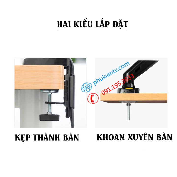 Giá treo màn hình NB F80 17 - 30 Inch - Tay treo màn hình F80 gắn bàn - Hàng Chính Hãng Xoay 360 độ