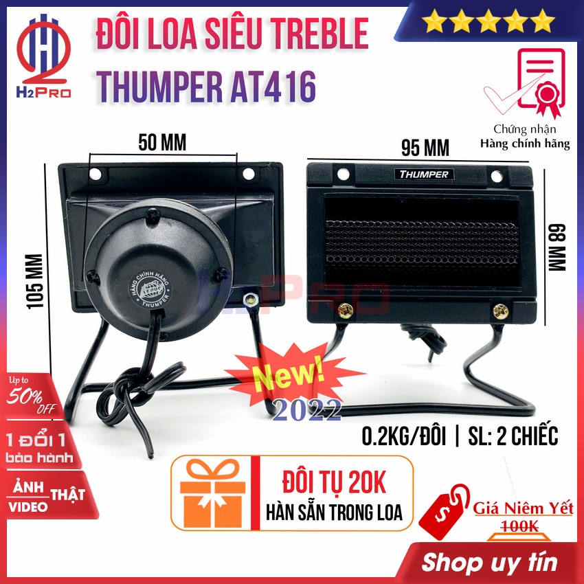 Đôi loa siêu treble thạch anh Thumper AT416 H2Pro 20W-hàng hãng-phễu kèn (2 loa), loa siêu treble thạch anh cao cấp