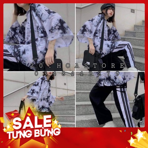 SET ÁO POLO SƠ MI LOANG ĐEN TRẮNG MIX QUẦN JOGGER ĐEN ỐNG SUÔNG 4 SỌC VIỀN MẶC NHIỀU KIỂU ULZZANG - Hàng nhập khẩu