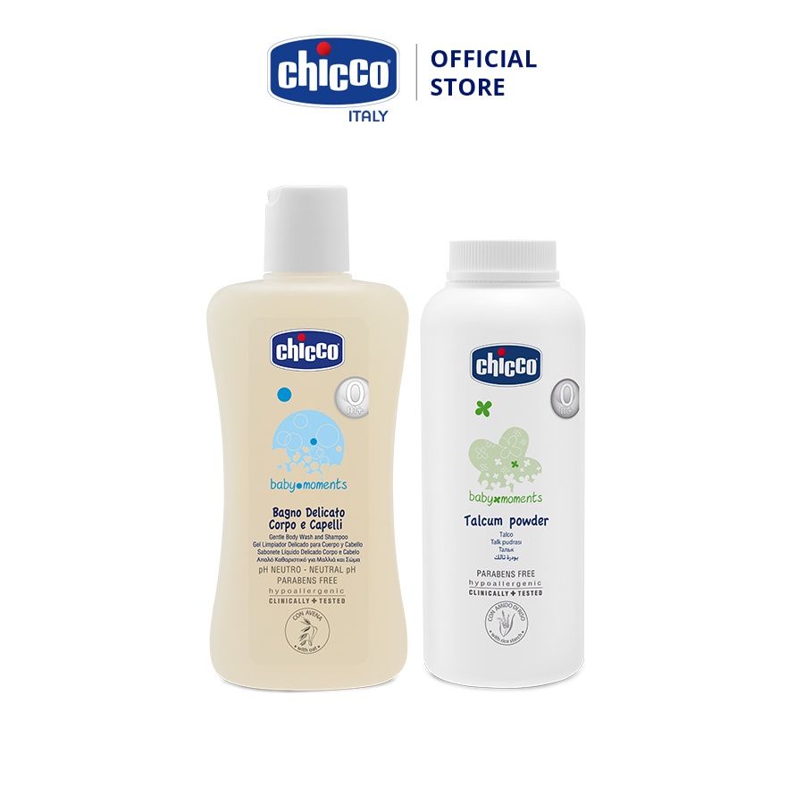 Combo Sữa tắm gội chiết xuất Yến mạch 0M+ Chicco 200ml &amp;Sữa dưỡng thể chiết xuất Hạnh nhân Chicco 200ml