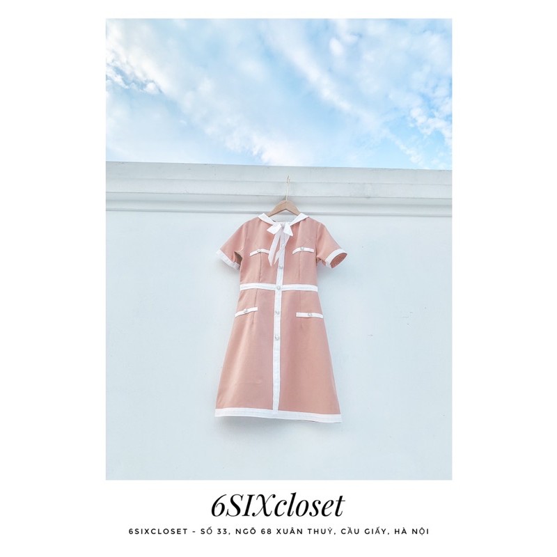 Váy hồng cúc ngọc đính nơ thời trang công sở 6SIX closet | BigBuy360 - bigbuy360.vn