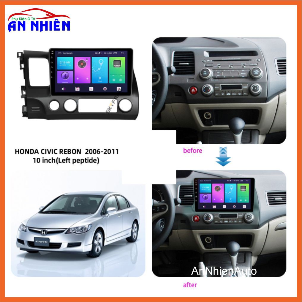 Màn Hình Android 10 inch Cho Xe CIVIC 2006-2011 - Đầu DVD Chạy Android Kèm Mặt Dưỡng Giắc Zin Cho Honda Civic