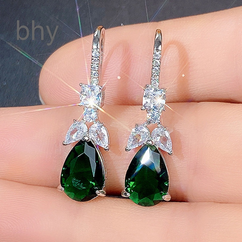 Bông Tai Hình Giọt Nước Đính Đá Zircon Màu Xanh Lá Cây Thanh Lịch Dành Cho Nữ