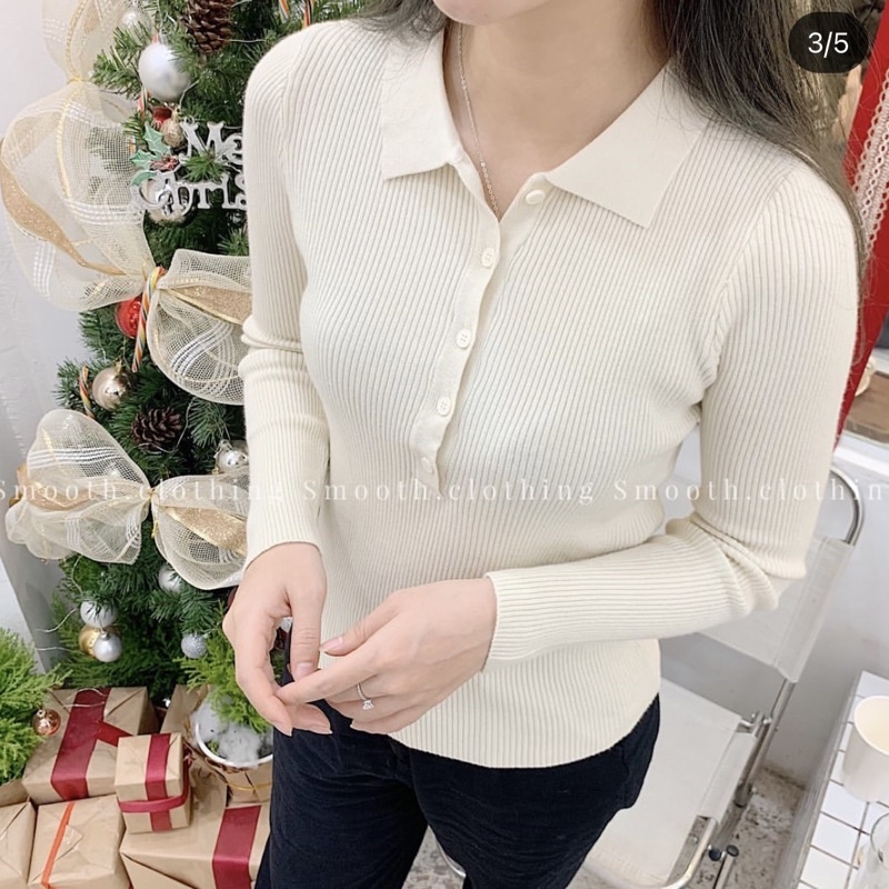 Áo polo len dài tay dáng ôm
