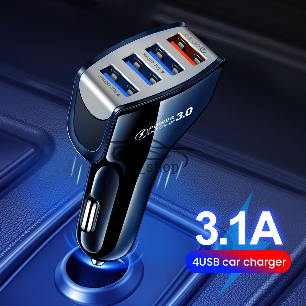Tẩu Sạc 4 Cổng USB 3A 12V Tích Hợp Bật Lửa Thuốc Lá Điện Tử Cho Xiaomi Samsung