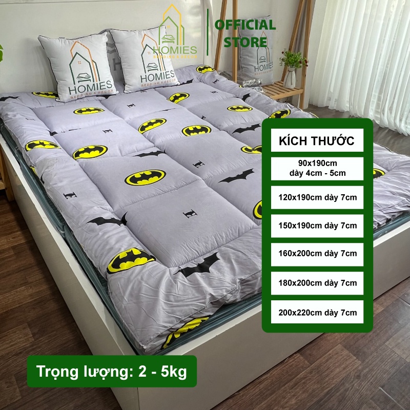 Nệm Topper Batman HOMIES Tấm làm mềm đệm cotton Đũi Hàn quốc mới nhất 2020 - Có Chun 4 Góc Cố Định Đệm