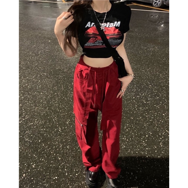 Baggy Jeans Quần Túi Hộp Lưng Thun Có Dây Rút