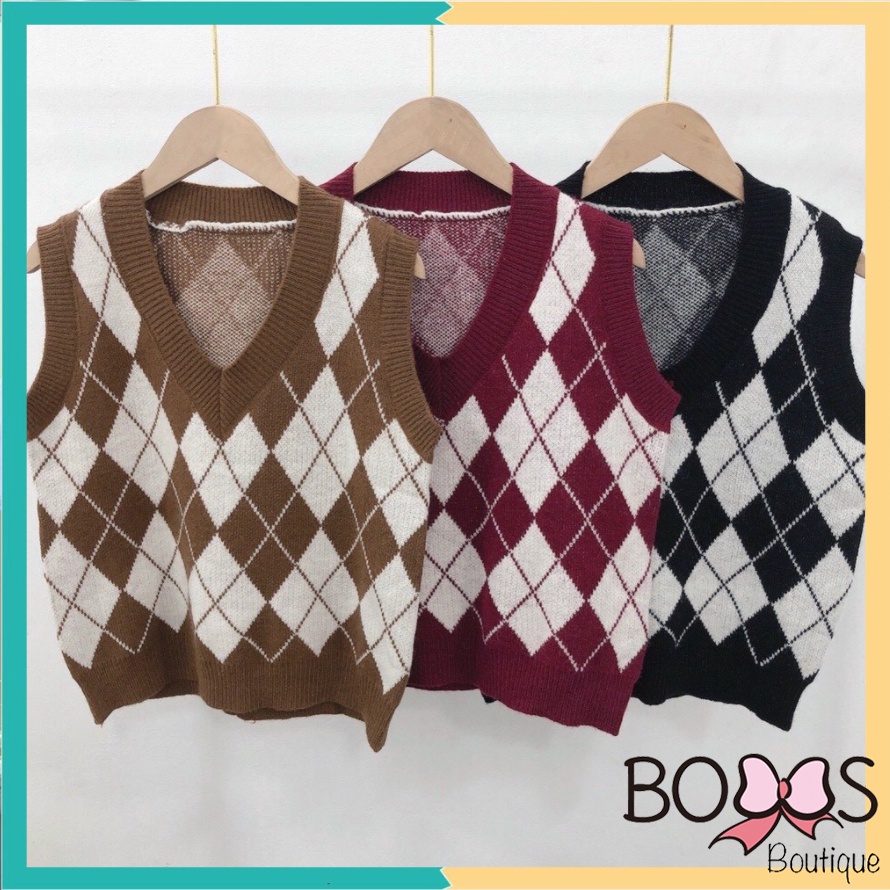 Áo Gile Len Nữ Dày Dặn Họa Tiết Caro Nhiều Màu Phong Cách Ulzzang [LGC] | BigBuy360 - bigbuy360.vn