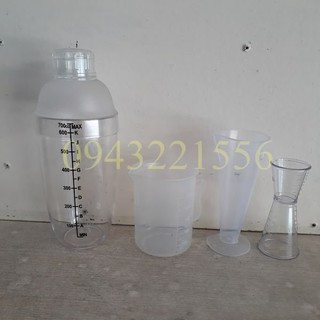 BỘ 4 DỤNG CỤ ĐONG PHA CHẾ - BÌNH LẮC 700 ML IN ĐẬM