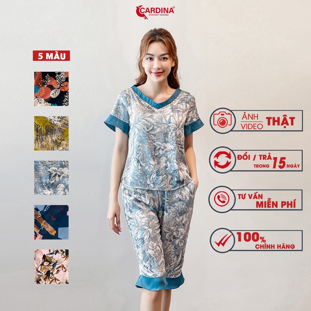 Đồ Bộ Nữ 𝐂𝐀𝐑𝐃𝐈𝐍𝐀 Chất Lụa Satin Nhật Cao Cấp Áo Cộc Tay Quần Lửng Họa Tiết Độc Đáo 2SF07