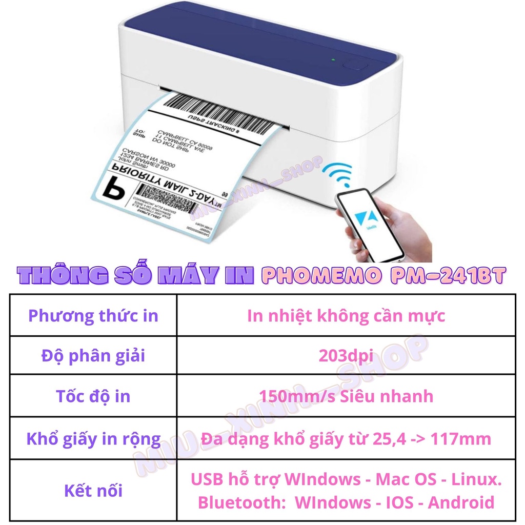 Chính hãng Máy in nhiệt Phomemo PM-246S PM-241BT TP-150BT in đơn hàng shopee, mã vạch, mã QR, phiếu gửi hàng, logo