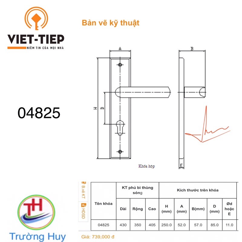 [chính hãng] khoá cửa đi inox SUS 304 Việt Tiệp 04825 - Bảo hành 3 năm