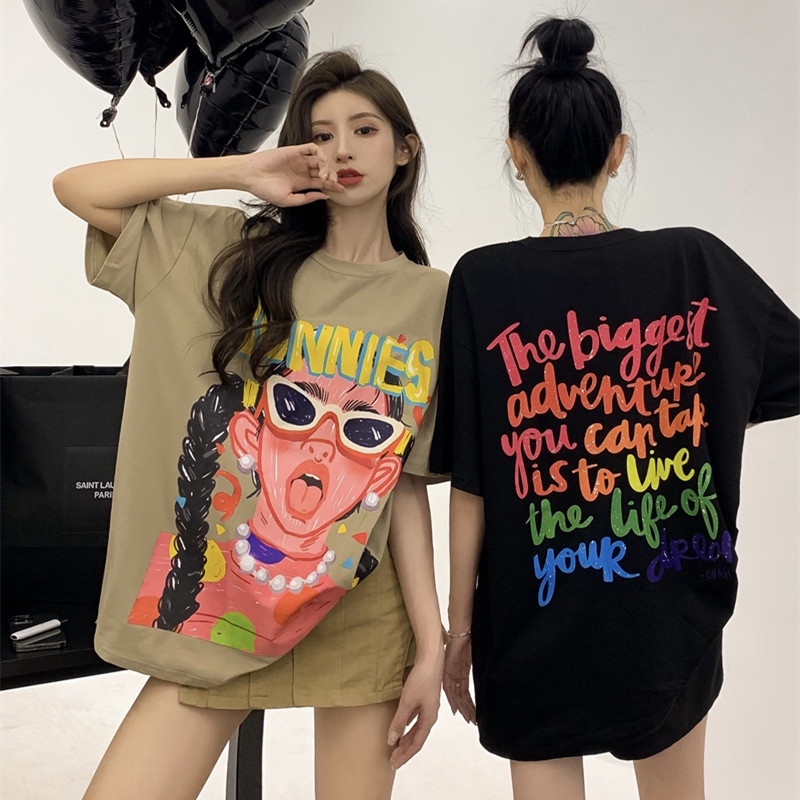 Áo Thun Nữ Ngắn Tay In Chữ Graffiti Thời Trang