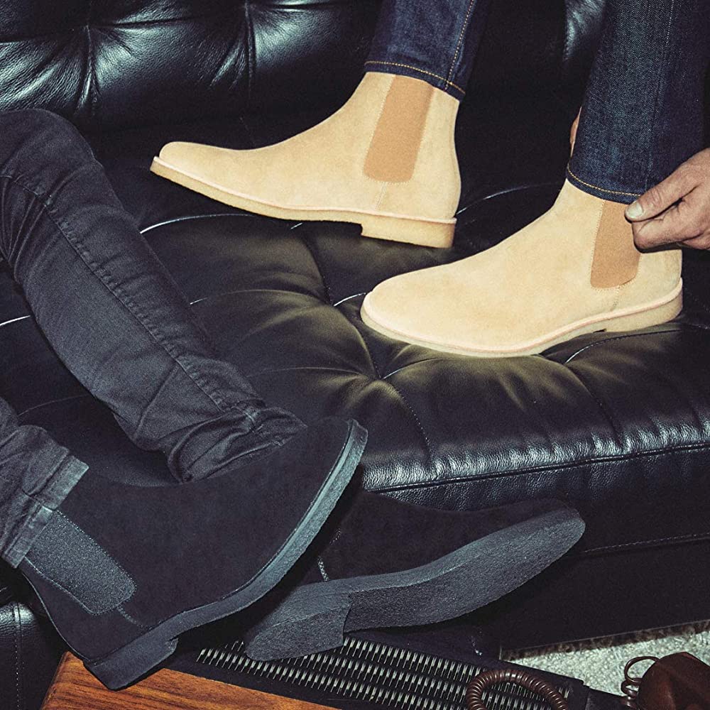 Giày Boots thời trang nam phong cách Chelsea Boots chất liệu da lộn màu tan đế cao su đúc nhiệt tăng 3.5cm chiều cao | BigBuy360 - bigbuy360.vn