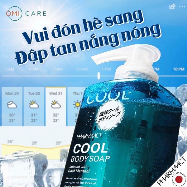 Sữa Tắm Nam Cao Cấp Nhật Bản Bạc Hà Mát Lạnh, Sạch Khuẩn Pharmaact Cool Body Soap (550ml)