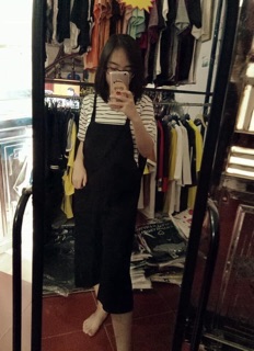 Set yếm quần rộng + áo kẻ