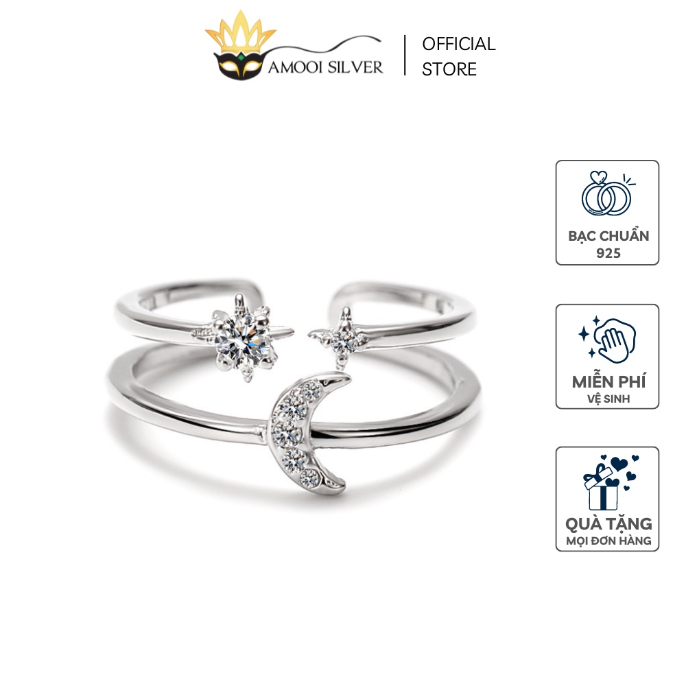 Nhẫn Bạc Dạng Hở S925 Freesize Galaxy Trăng Sao - Amooi Silver AN39